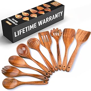 9-Piece Teak Wooden Cooking Utensil Set