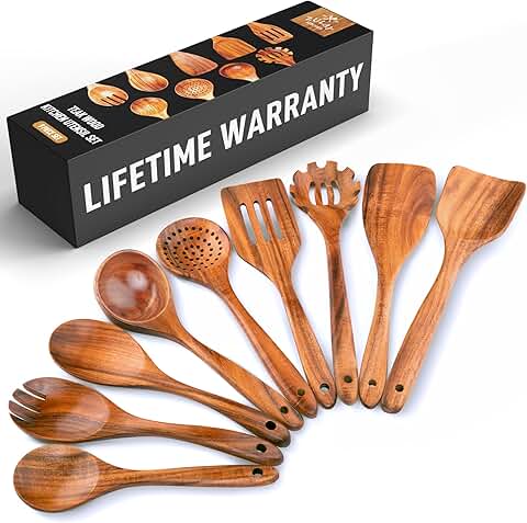 9-Piece Teak Wooden Cooking Utensil Set