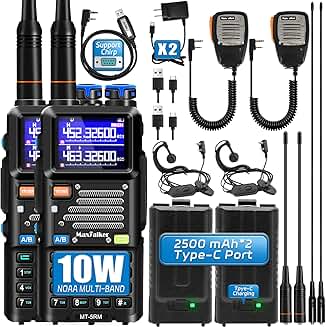Long Range Handheld Ham Radio with NOAA Weather and Rechargeable Batteries