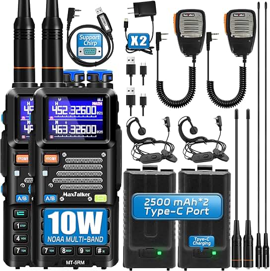 Long Range Handheld Ham Radio with NOAA Weather and Rechargeable Batteries