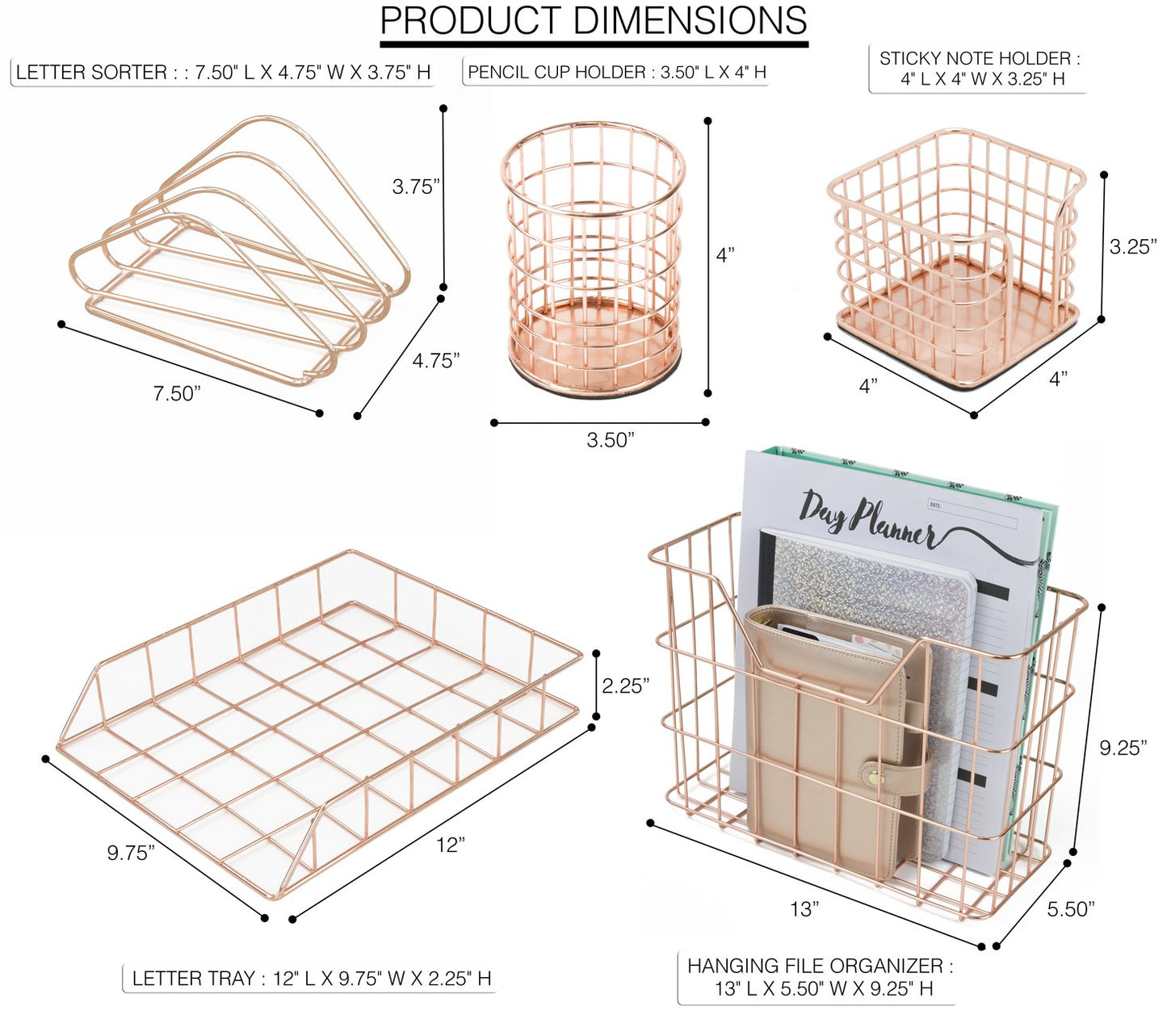 Rose Gold 5-Piece Desk Organizer Set
