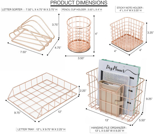 Rose Gold 5-Piece Desk Organizer Set