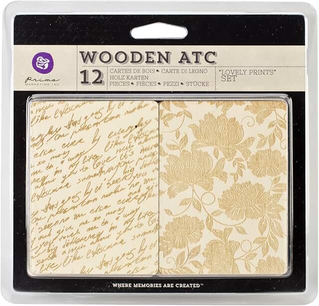 Wooden ATC Cards with Lovely Prints, 12 Pack