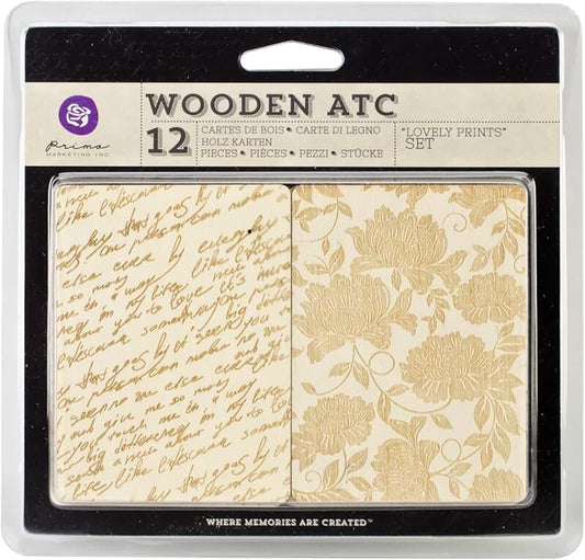 Wooden ATC Cards with Lovely Prints, 12 Pack