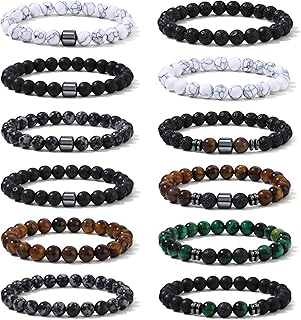 12-Piece Tiger Eye Stone Beaded Bracelets for Men and Women
