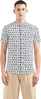 Men's Short Sleeve Text Print Slim Fit Shirt