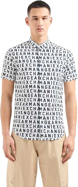 Men's Short Sleeve Text Print Slim Fit Shirt