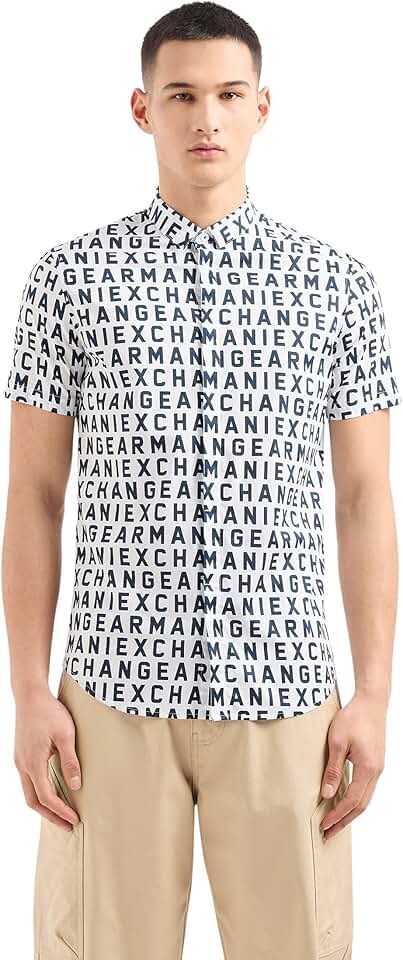 Men's Short Sleeve Text Print Slim Fit Shirt