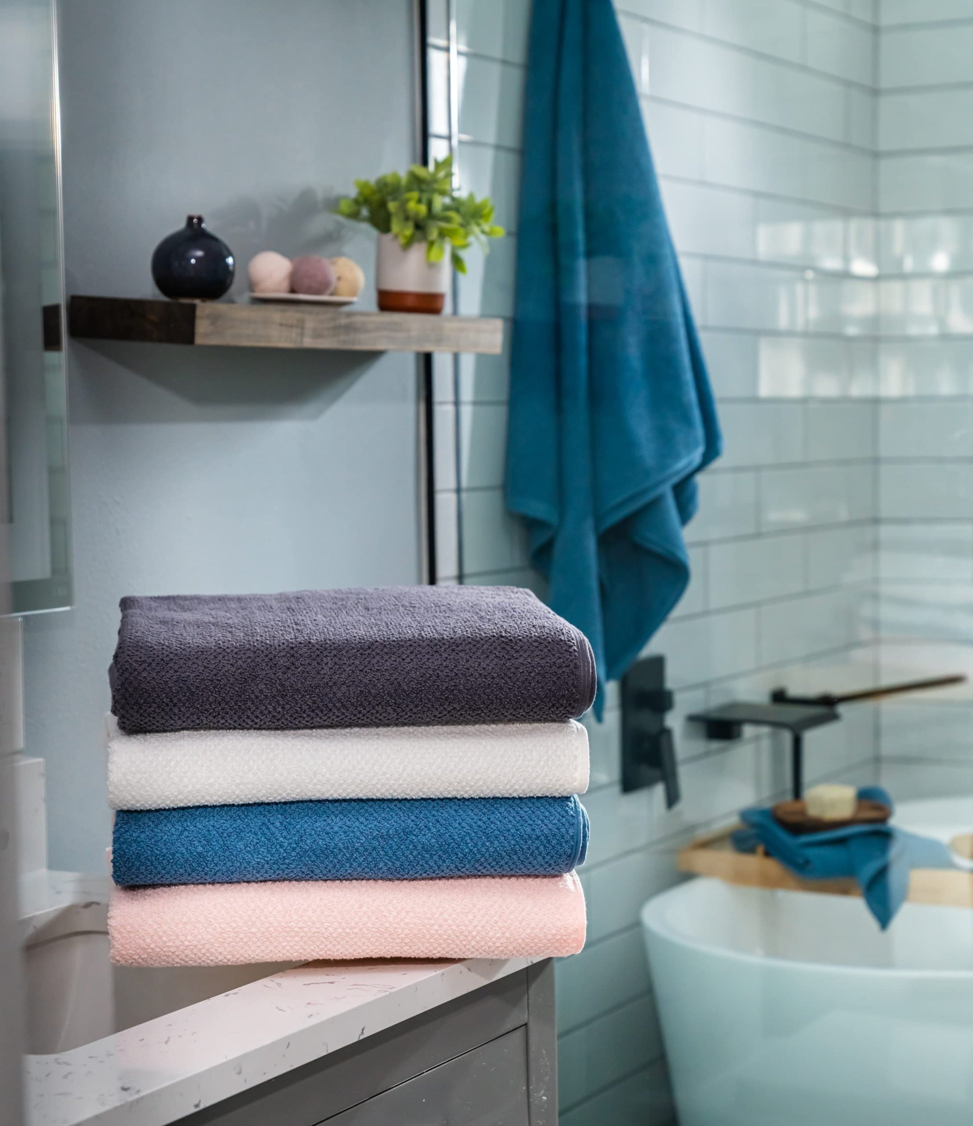 79449 Popcorn Textured Bath Towels, 4 Pack, Gray
