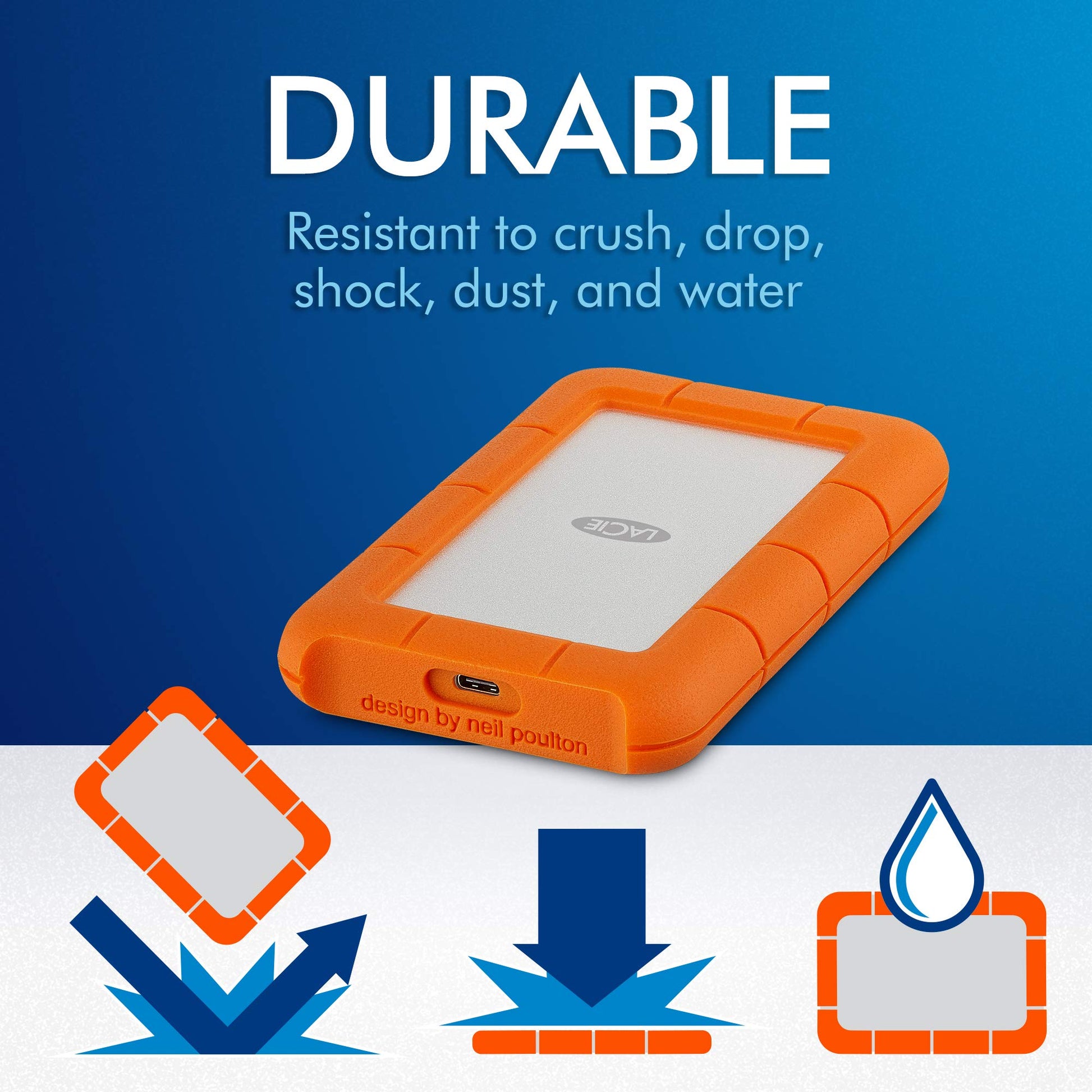 Rugged USB-C 5TB External Hard Drive Portable HDD - USB 3.0, Drop Shock Dust Rain Resistant Shuttle Drive, for Mac and PC Computer Desktop Workstation Laptop, 1 Month Adobe CC (STFR5000800)