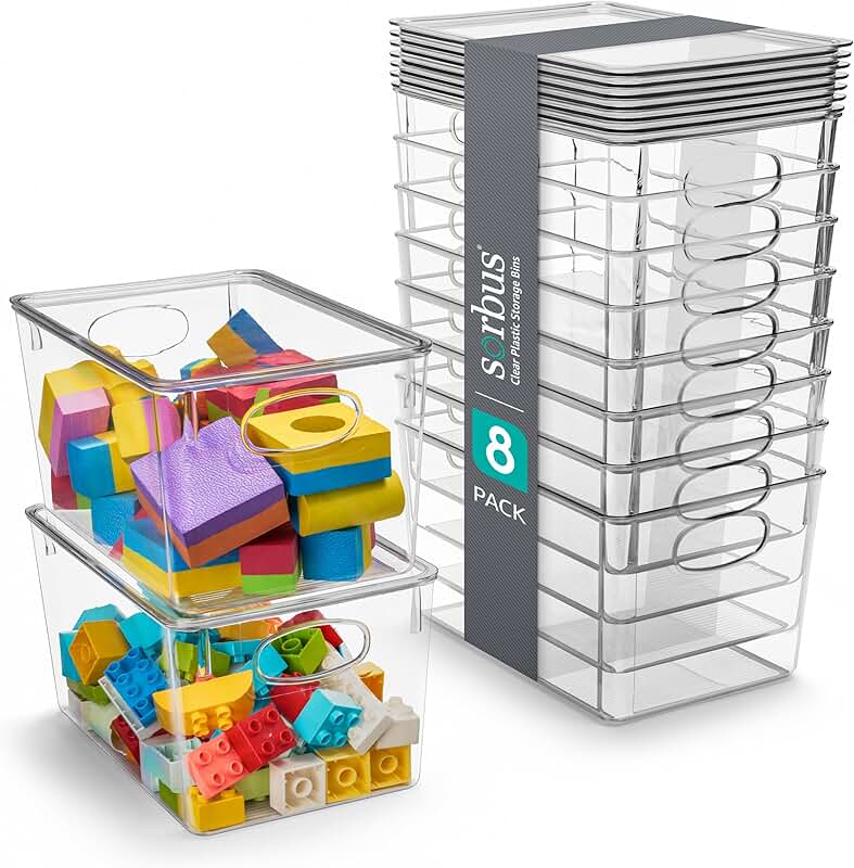 Large Clear Plastic Storage Bins with Lids, 8 Pack