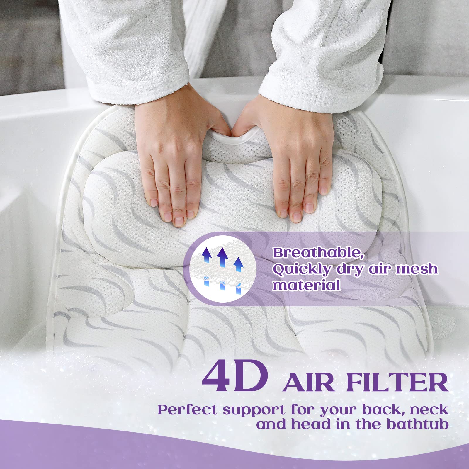 Bath Pillow for Tub Neck and Back Support, Bath Pillows Ergonomic Bathtub Pillow 4D Air Mesh Comfort Spa Bath Gifts for Women M Tub Pillow for Hot Tub Bath Accessories