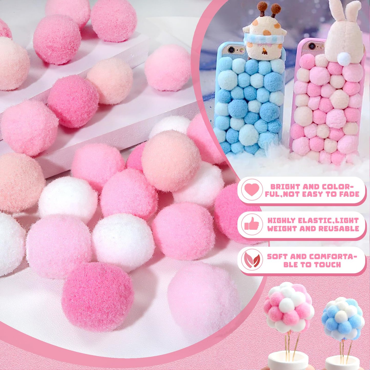 300 Large Multicolor Pom Poms for DIY Crafts