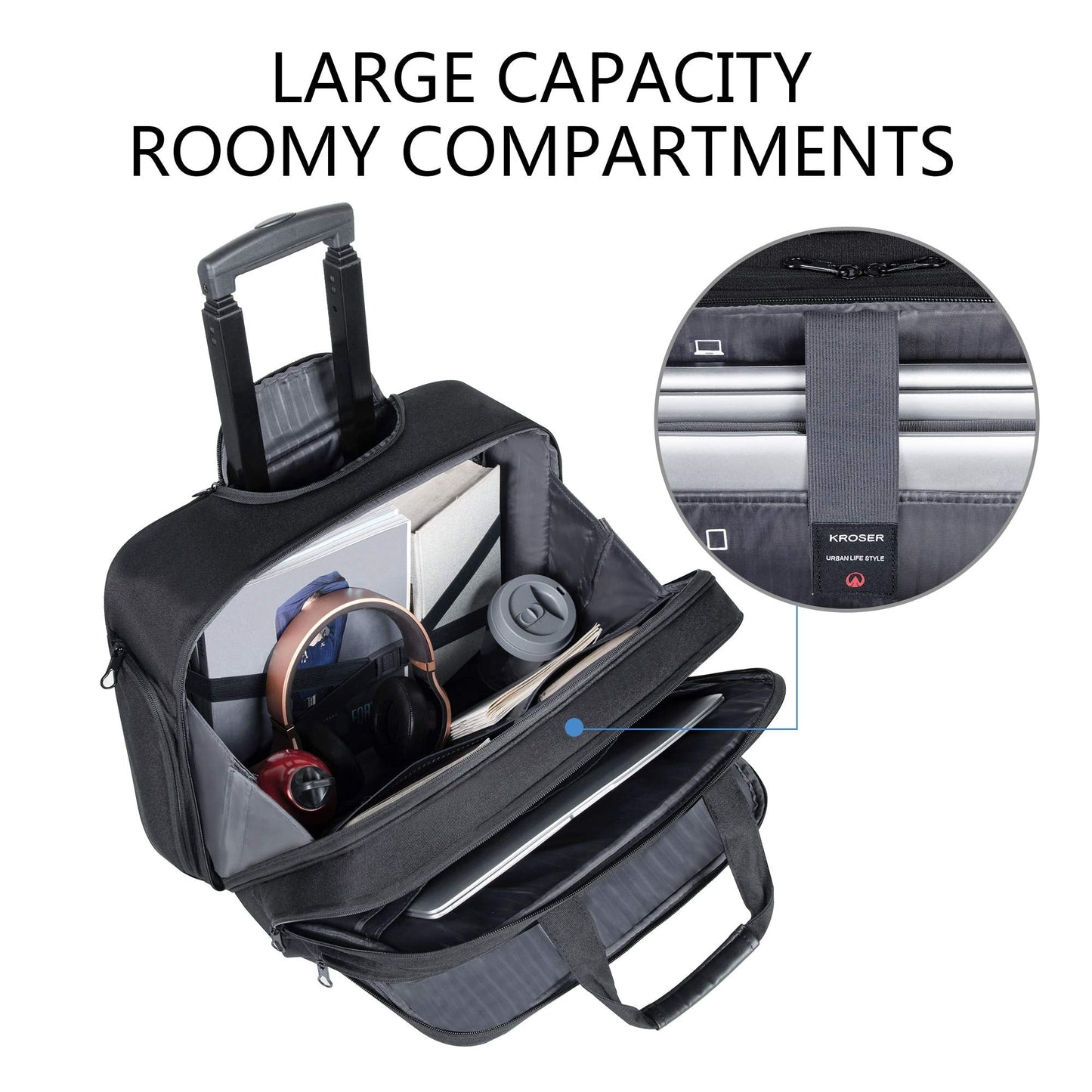 Rolling Laptop Bag Premium Rolling Briefcase Fits Up to 17.3 Inch Laptop Water-Repellent Overnight Rolling Computer Bag with RFID Pockets for Travel/Business/School/Men/Women-Black