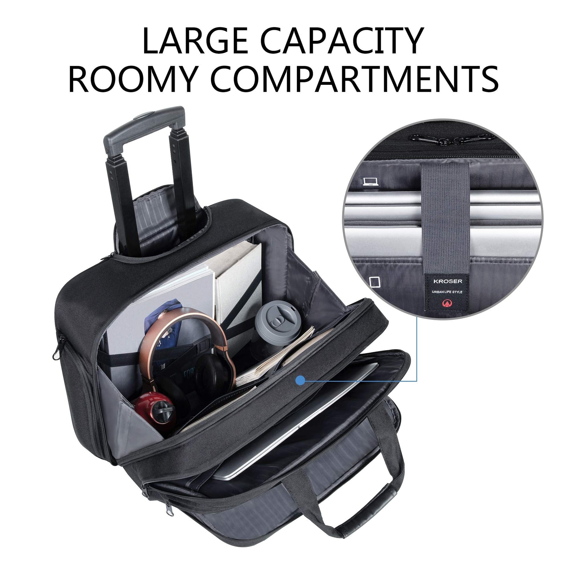 Rolling Laptop Bag Premium Rolling Briefcase Fits Up to 17.3 Inch Laptop Water-Repellent Overnight Rolling Computer Bag with RFID Pockets for Travel/Business/School/Men/Women-Black