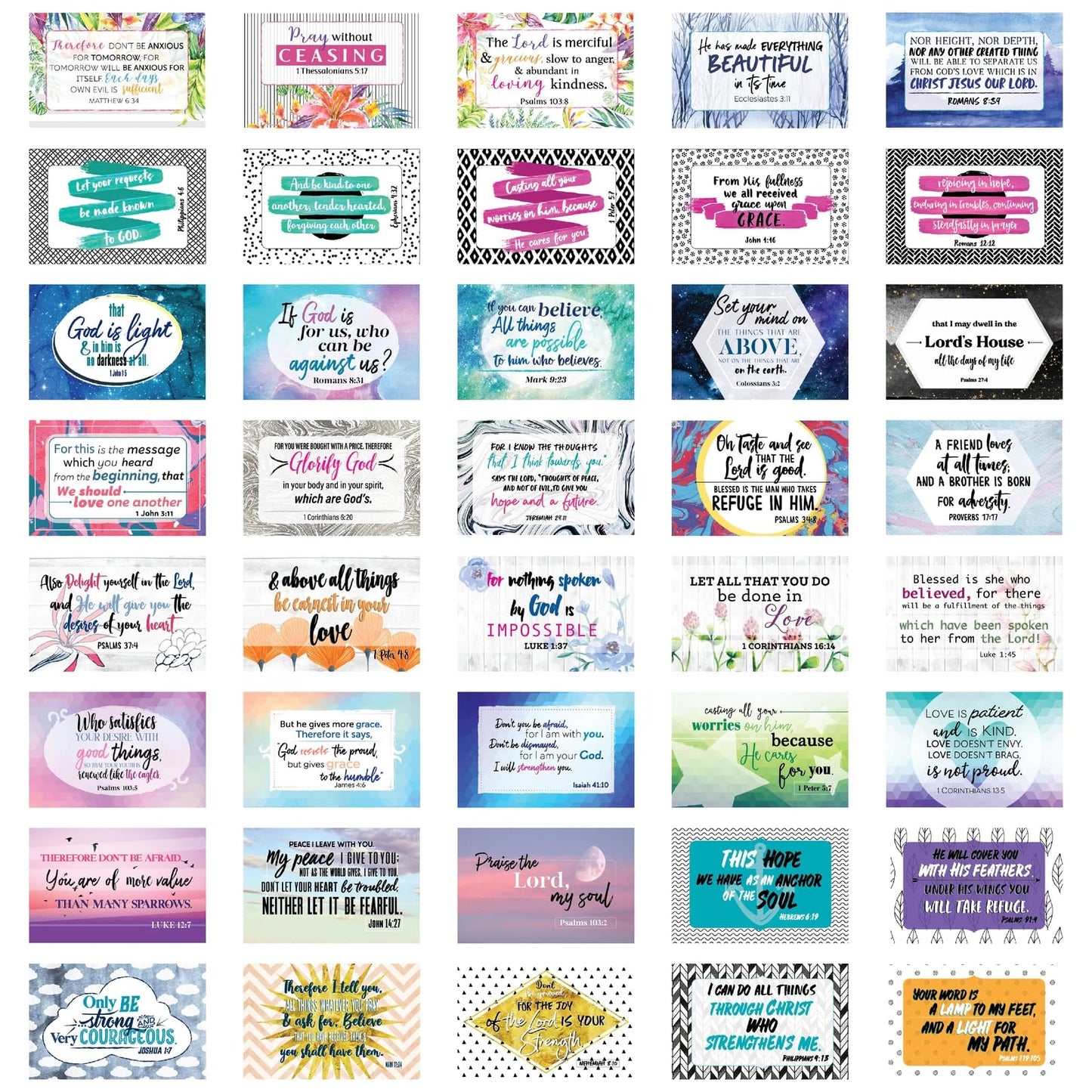 40 colorful scripture greeting cards, 3x2 inches