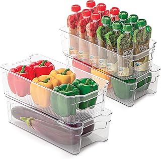 Stackable Refrigerator Bins with Handles, 4 Pack
