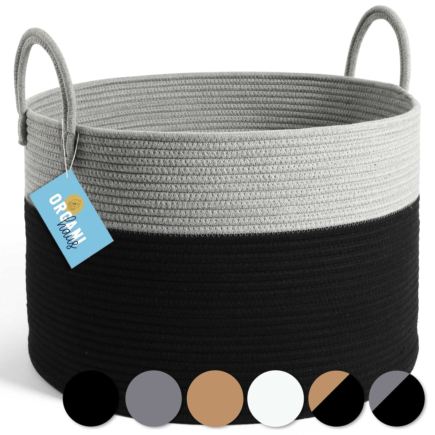 Gray  White Throw Blanket Basket for Living Room  Large Woven Baskets for Storage  Cotton Rope Baskets with Handles  Big Nursery Laundry Basket  Blanket Bin  Pillow Basket  20x13