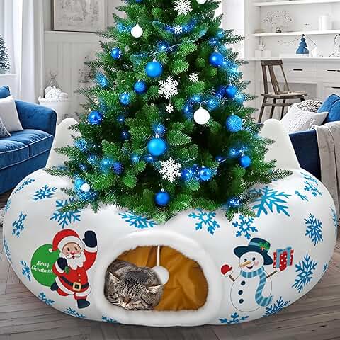 Christmas Cat Tunnel with Hanging Toy and Decorations
