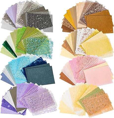 Set of 144 textured scrapbook papers and mesh fabric, 3.9x5.5 inches