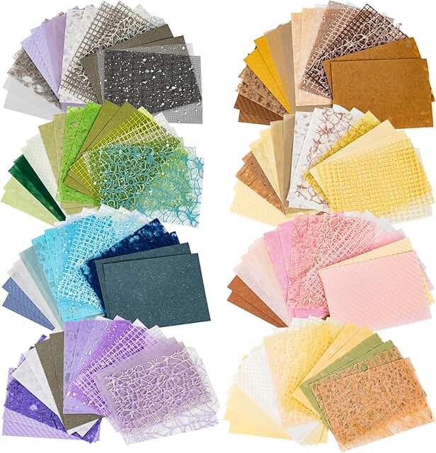Set of 144 textured scrapbook papers and mesh fabric, 3.9x5.5 inches