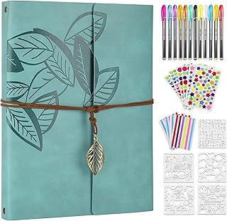 Leather Scrapbook Kit with 60 Pages for Photos and Travel