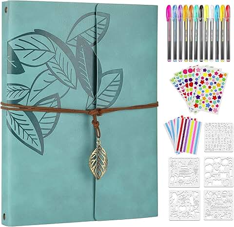 Leather Scrapbook Kit with 60 Pages for Photos and Travel