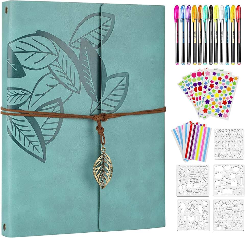 Leather Scrapbook Kit with 60 Pages for Photos and Travel
