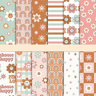 24 Pcs Colorful Boho Pattern Scrapbook Paper, 11.8 x 11.8 Inch