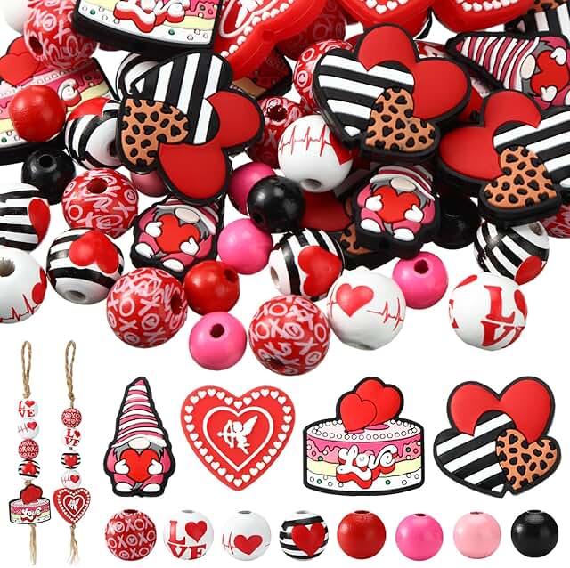 300 Wooden Beads for Valentine's Day and Crafting