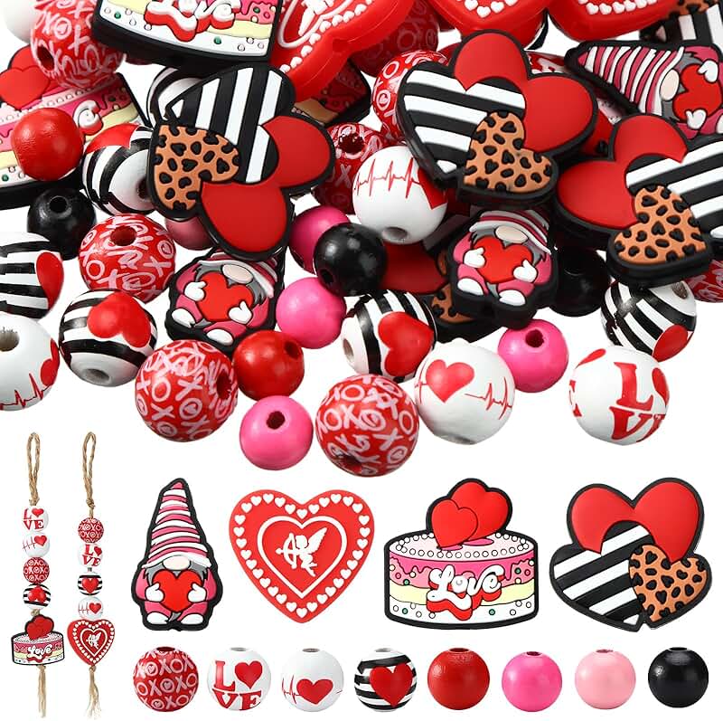 300 Wooden Beads for Valentine's Day and Crafting