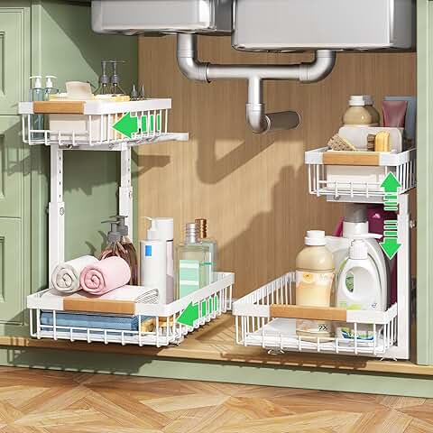 Two Pack Under Sink Organizer with Sliding Drawers