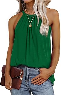 Summer Pleated Loose Fit Sleeveless Halter Neck Tank Top