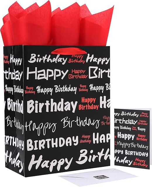 Large Black Gift Bag Set with Card and Tissue for Any Occasion