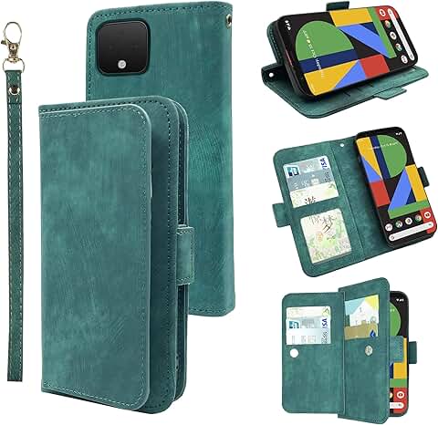 Leather Wallet Case with Wrist Strap for Pixel 4 XL
