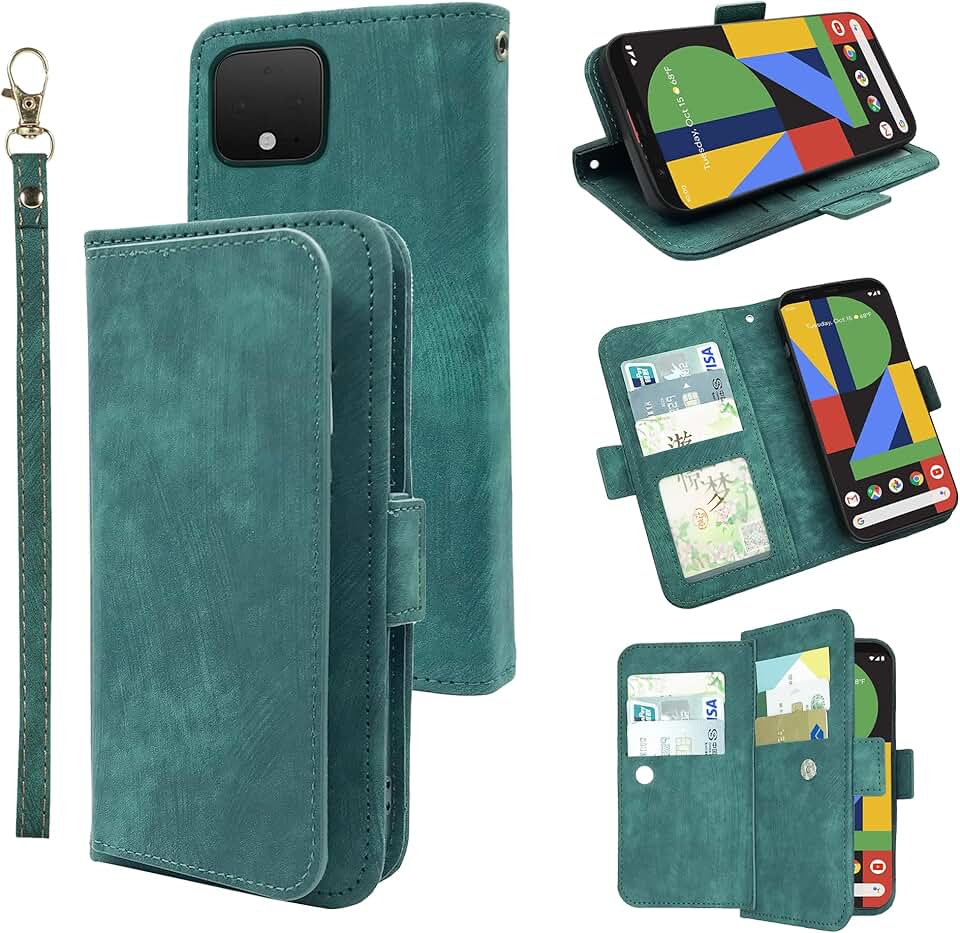 Leather Wallet Case with Wrist Strap for Pixel 4 XL