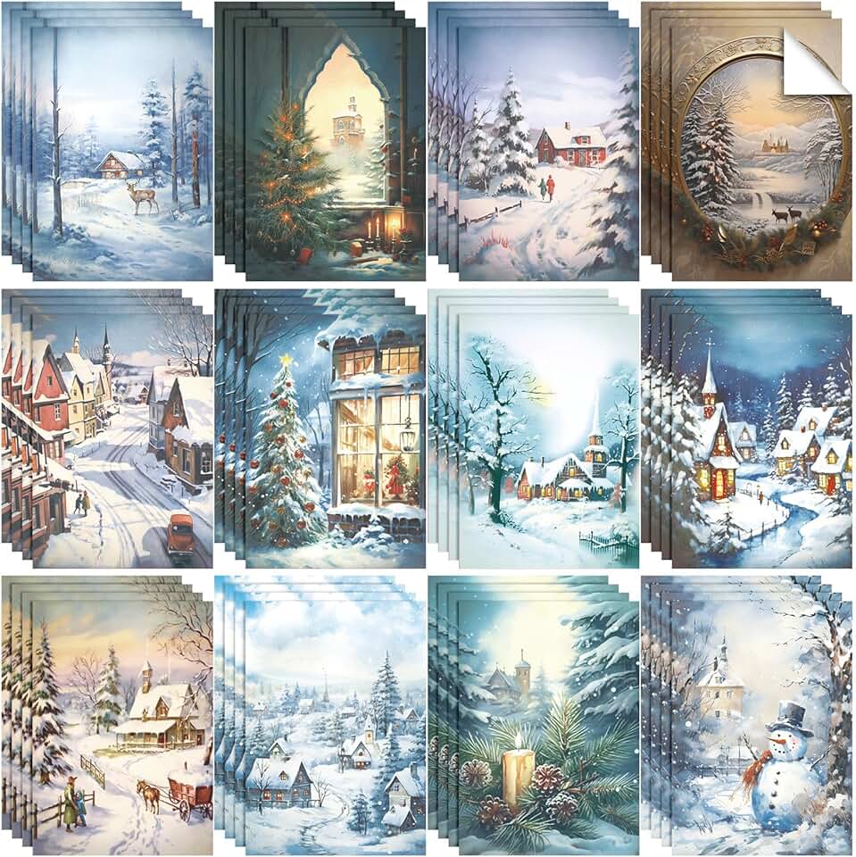 Vintage Christmas Decoupage Paper, 48 Sheets, 8.3x11.7 Inches