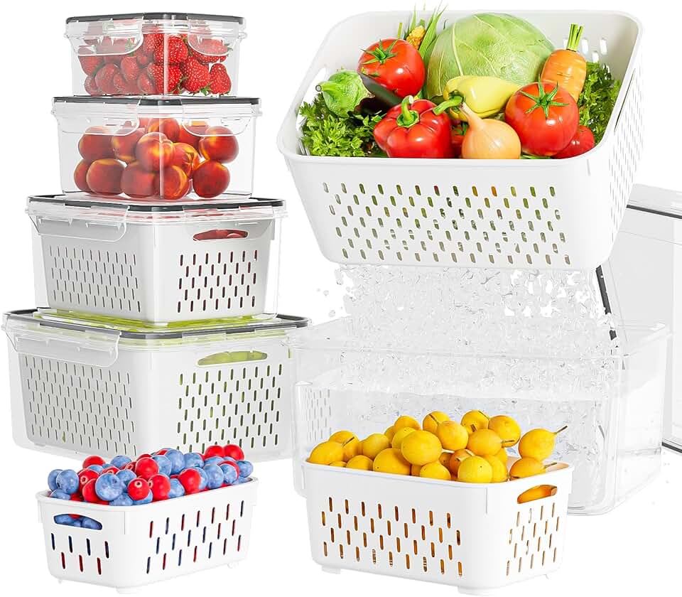 Set of 5 Fruit and Vegetable Storage Containers with Lids