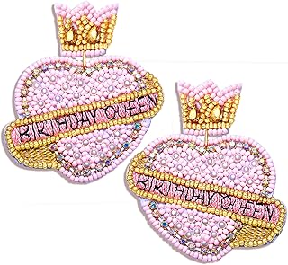 Beaded Heart Drop Earrings for Women