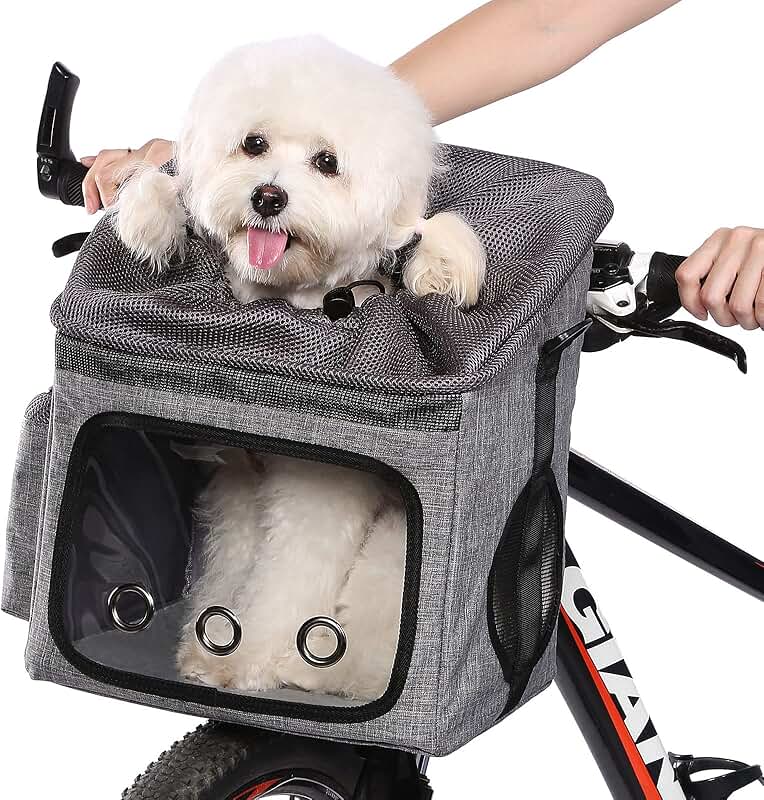 Foldable Dog Bike Basket with Mesh Windows
