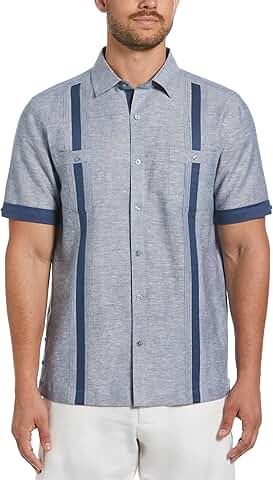 Men's Linen Blend Short Sleeve Guayabera Shirt in Big & Tall