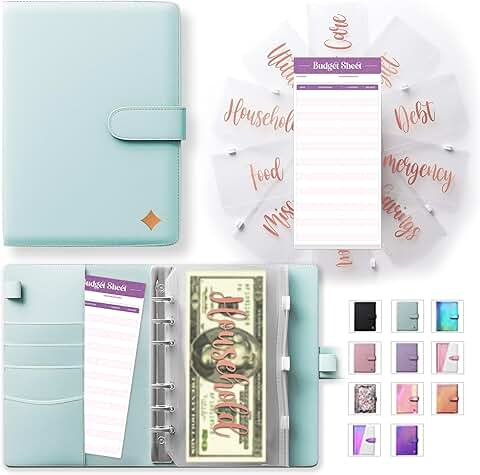 Blue Budget Binder with Zipper Envelopes for Cash