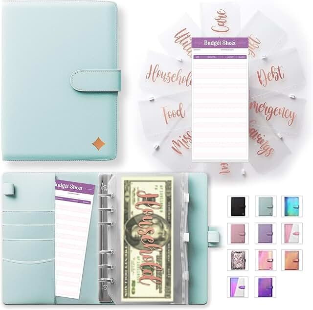 Blue Budget Binder with Zipper Envelopes for Cash