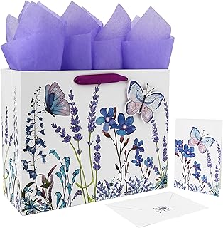 Large purple gift bag set with card and tissue