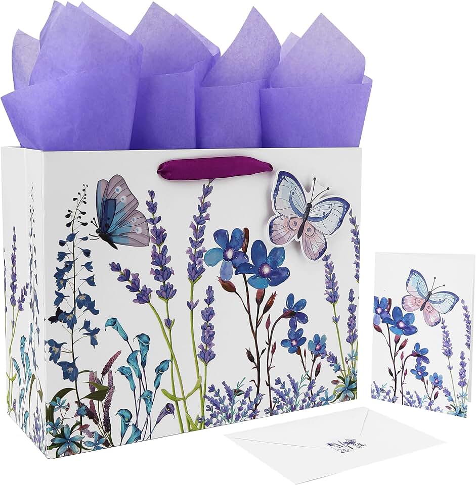 Large purple gift bag set with card and tissue