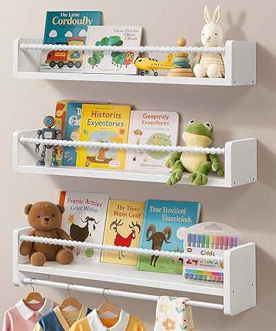 Set of 3 23-Inch Natural Wooden Kids Shelves