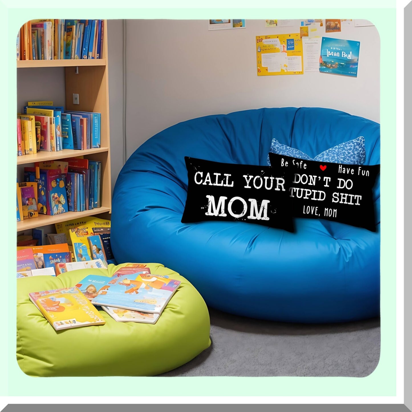 Mom's Love Reversible Throw Pillow Cover - Safe & Fun Decor for Home, Bedroom, College Dorm - Gifts for Daughter & Son - 12x20 Inch Cushion Cover