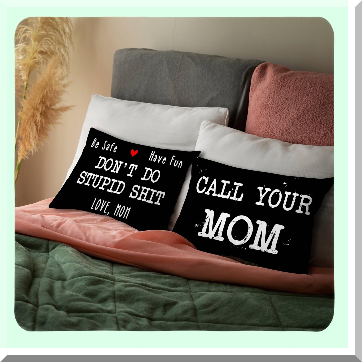 Mom's Love Reversible Throw Pillow Cover - Safe & Fun Decor for Home, Bedroom, College Dorm - Gifts for Daughter & Son - 12x20 Inch Cushion Cover