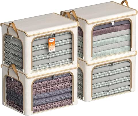 Set of four foldable fabric storage bins with lids