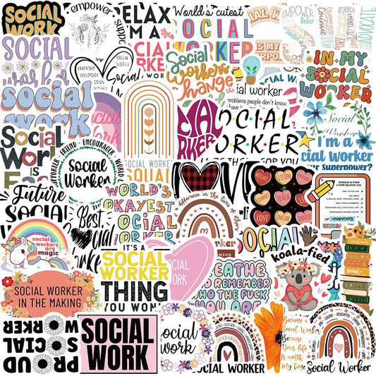 50 Colorful Social Worker Stickers for Water Bottles and Laptops
